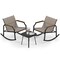 3-Piece Patio Rocking Bistro Set Black & Brown Metal Chairs with Quick-Dry Fabric
